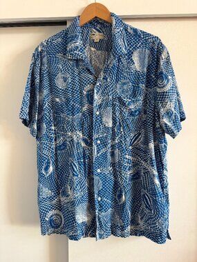 J. Crew Cotton-Viscose Nautical Shirt in Marine Blue, XL